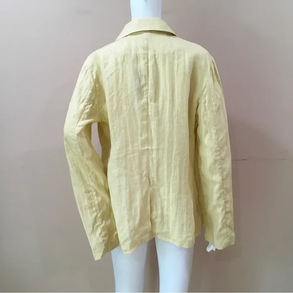 J.Crew UnstructuredParke Blazer size 8 Linen Jacket V Neck Butter Yellow BJ368